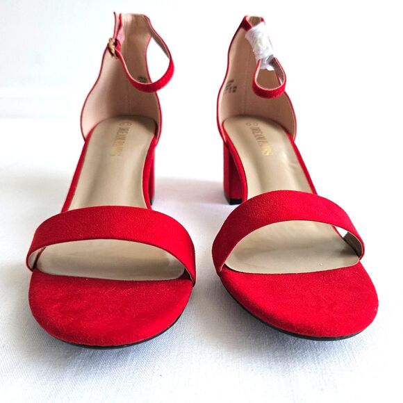 Dream Pairs Red Velvet Suede Strappy Low Chunk Heel Pump Sandal Womens 9.5 NEW - Picture 8 of 16